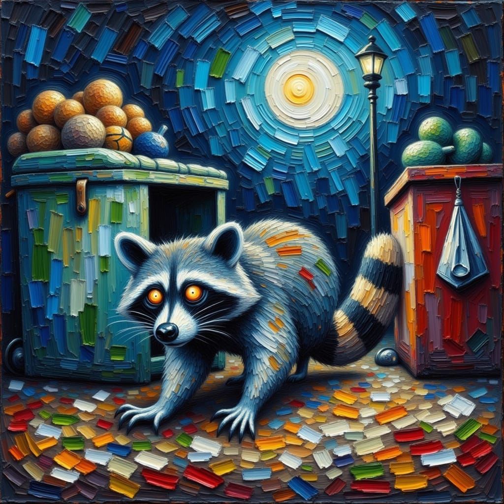 Cross-Eyed Raccoon in Expressive Impasto Painting