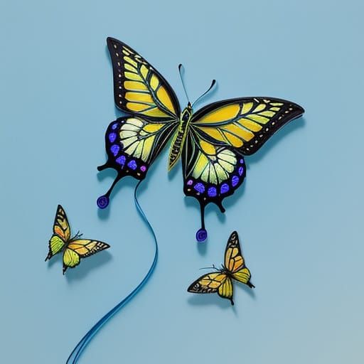 A gorgeous kite made in the shape of a yellow swallowtail bu...