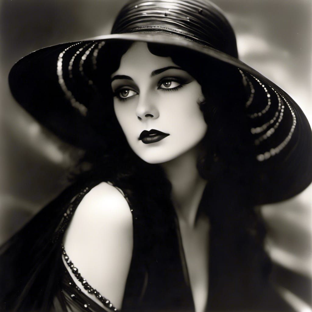 Elegant Dark-Haired Heroine in 1920s Hollywood Style