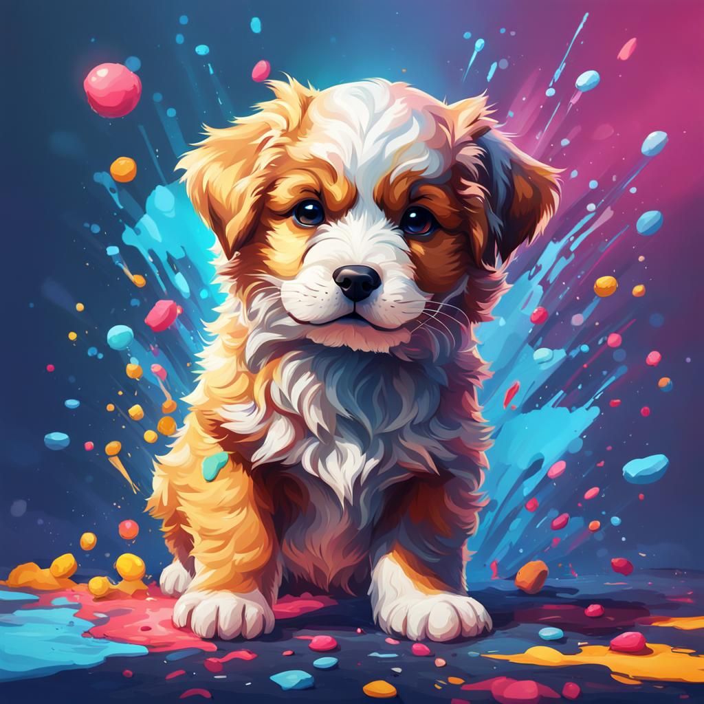 Hyperrealistic Puppy Splash Art: Cutest in Universe