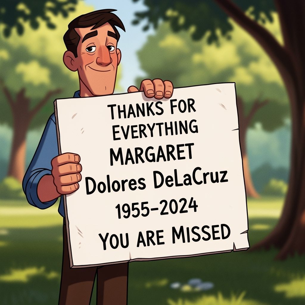 Cartoon Man Holding Memorial Sign in Park