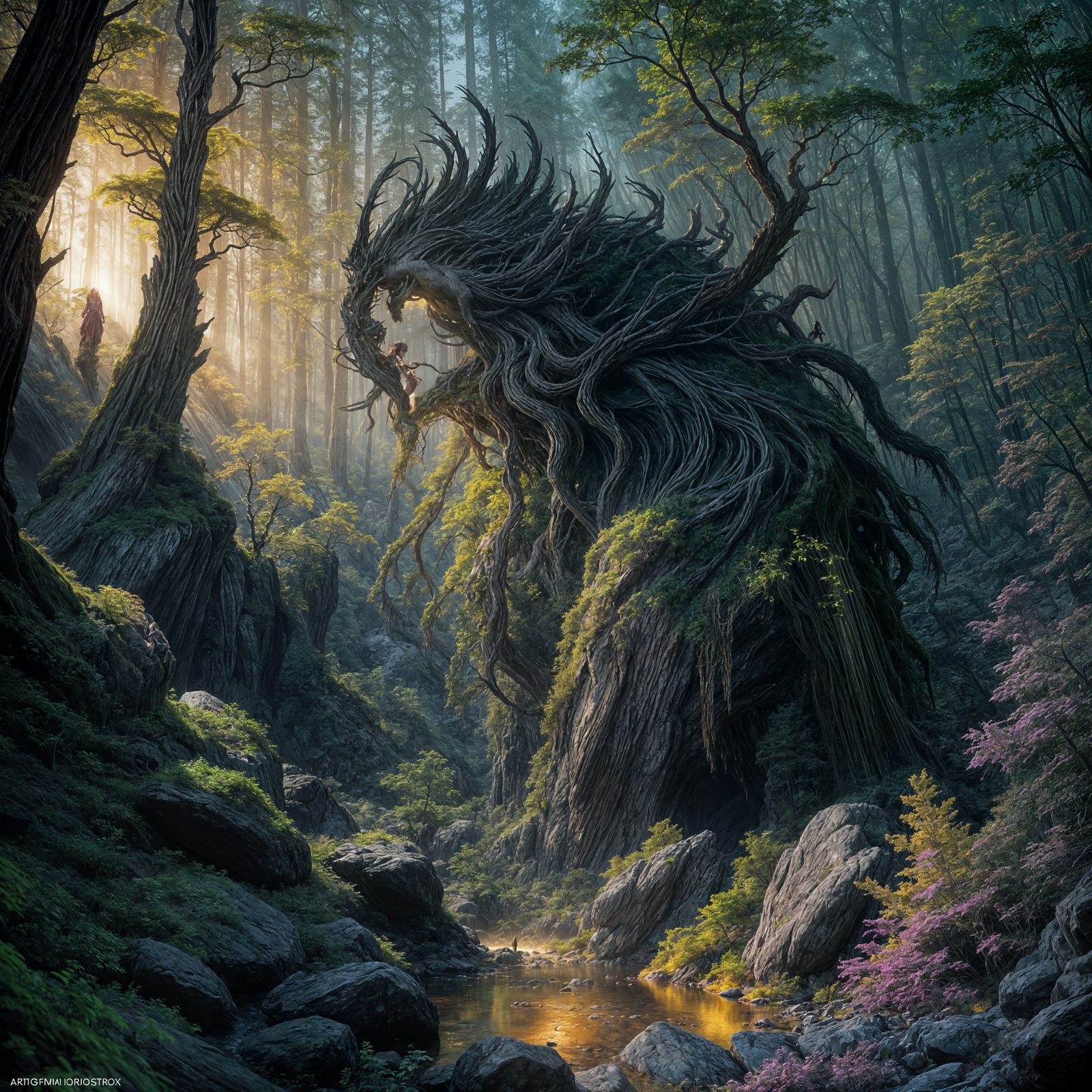 Mystical Forest Tree Spirit in Dark Fantasy Art