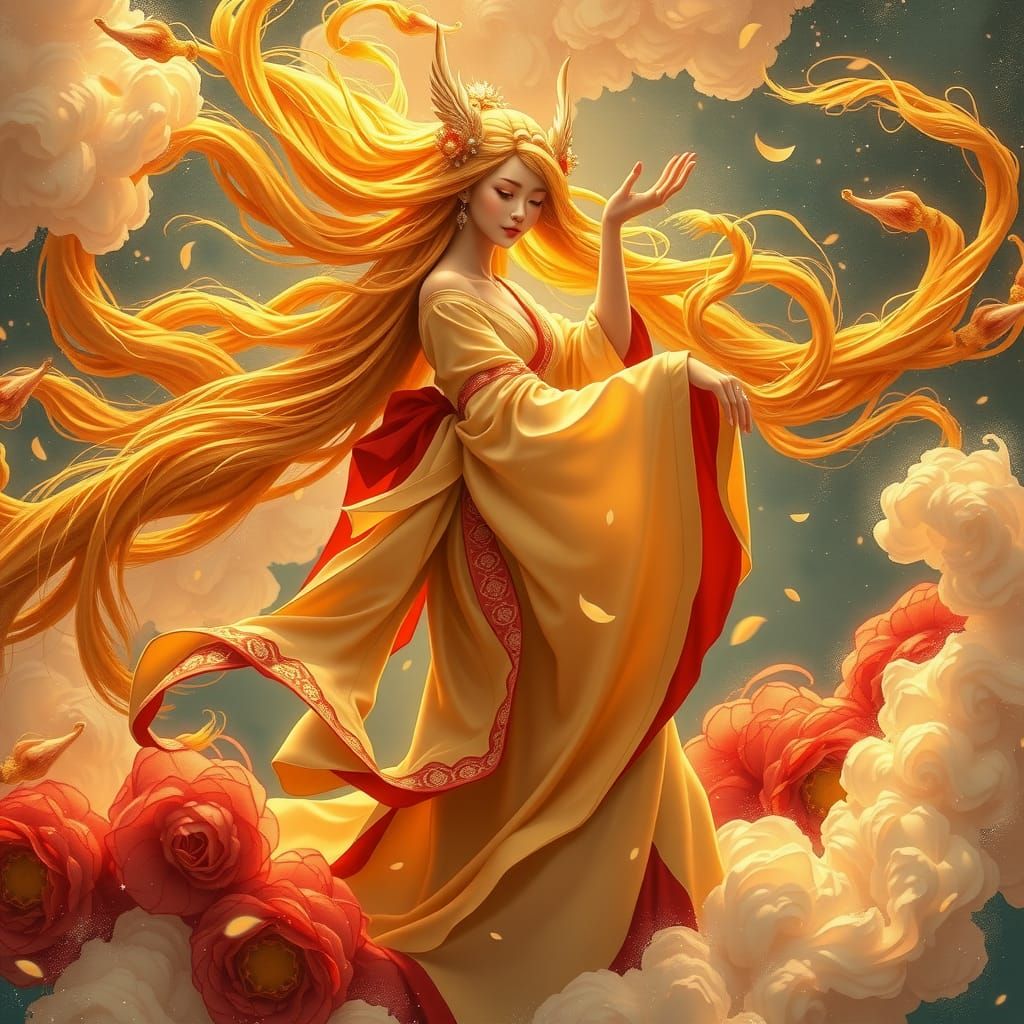 Nine-Tailed Fox Deity in Ethereal Dance