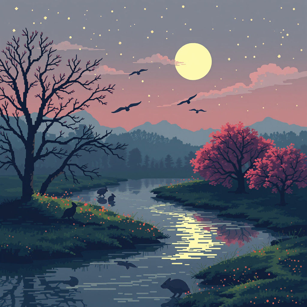 reminiscent of the pixel art style of Ash Thorp,  lanscape v...