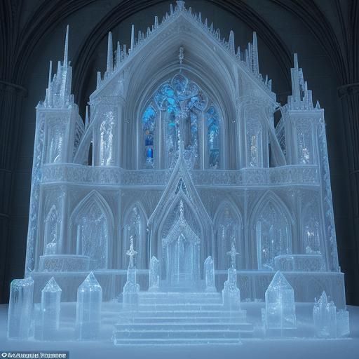 Gothic Church Ice Sculpture in Morning Sunlight