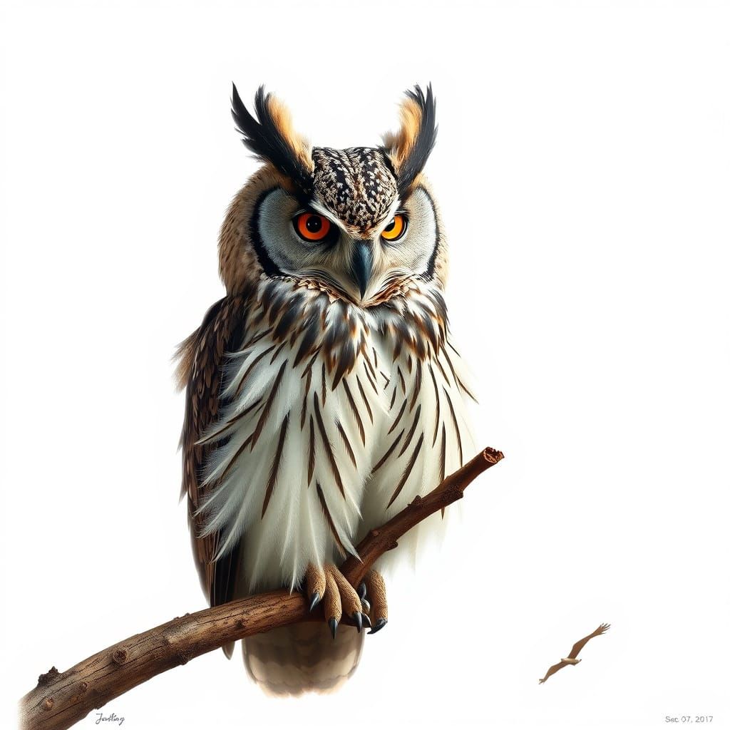 Great Horned Owl Portrait with Intricate Detail