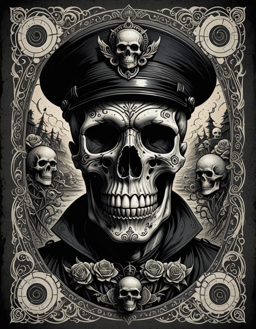 Vintage Sailor Skull in Colorful, Hand-Drawn Vector Art