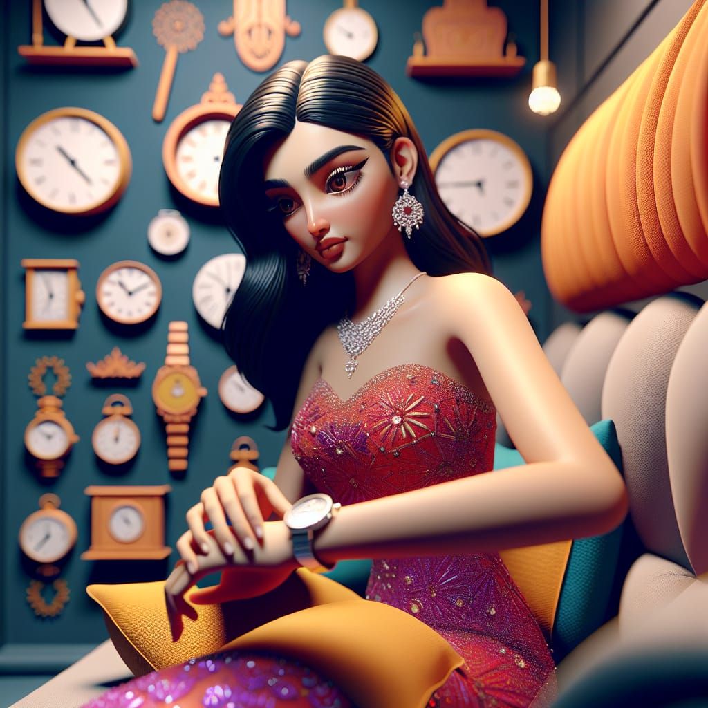 Disney Pixar style 3D beautiful woman, dressed up in a color...