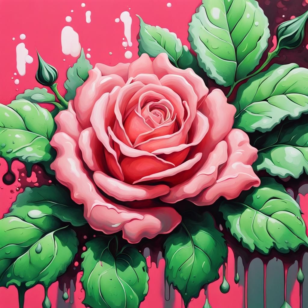 Coral Rose in Graffiti Splash Art Style