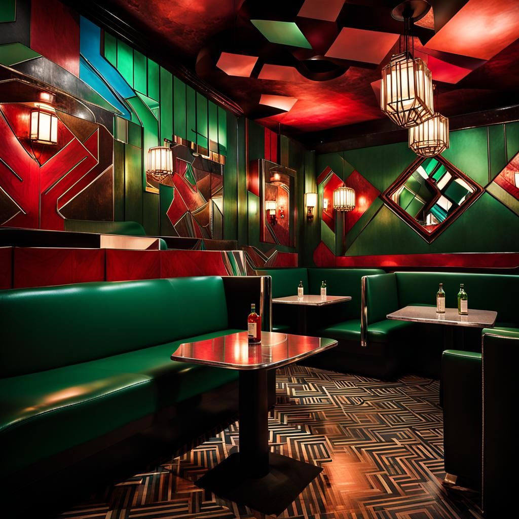 Decopunk Tavern with Geometric Art Deco Design