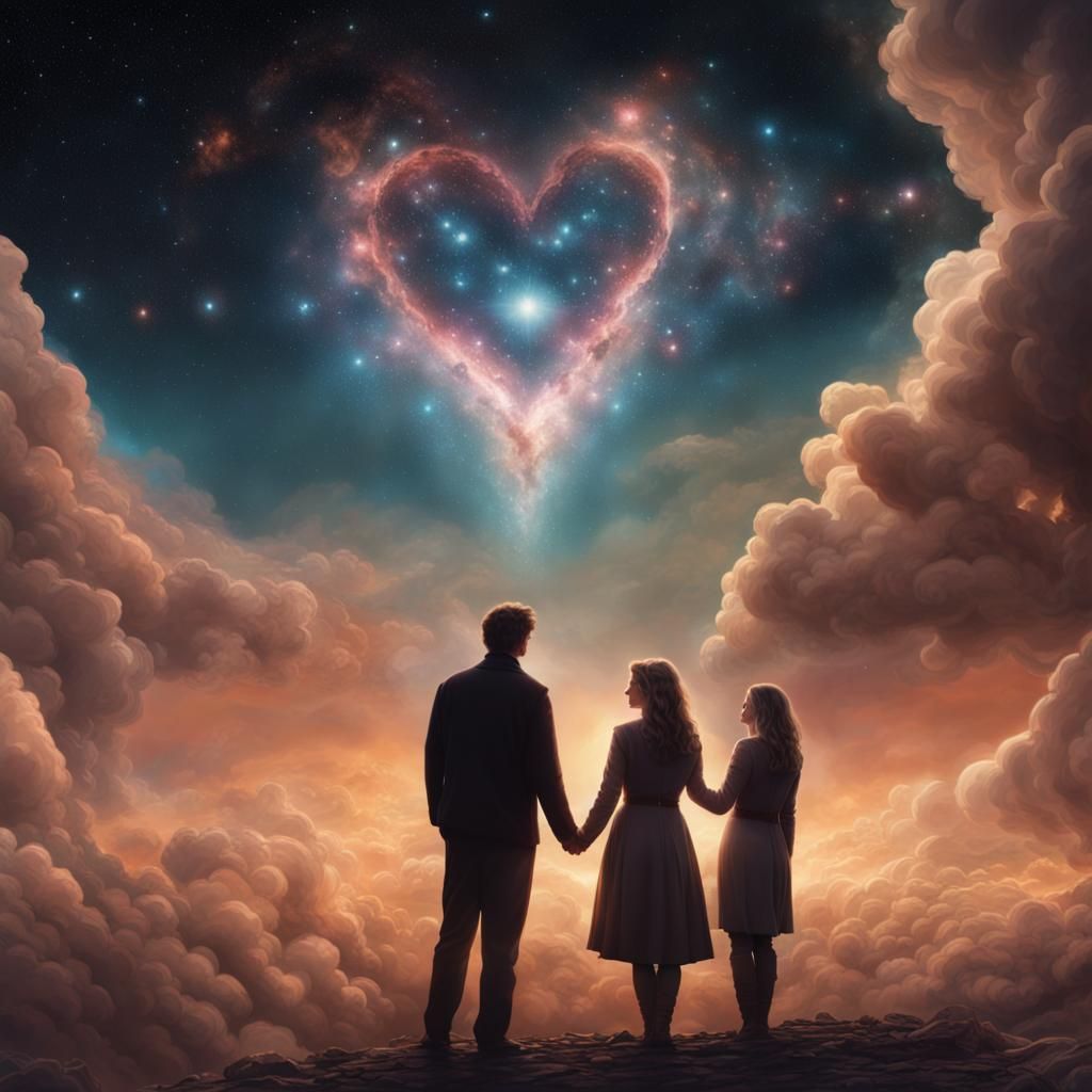 Women Stargazing Under Heart Nebula: Digital Matte Painting
