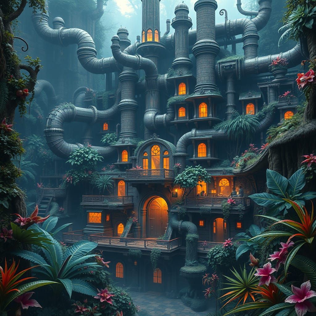 Ancient Chocolate Factory in Vibrant Jungle Landscape