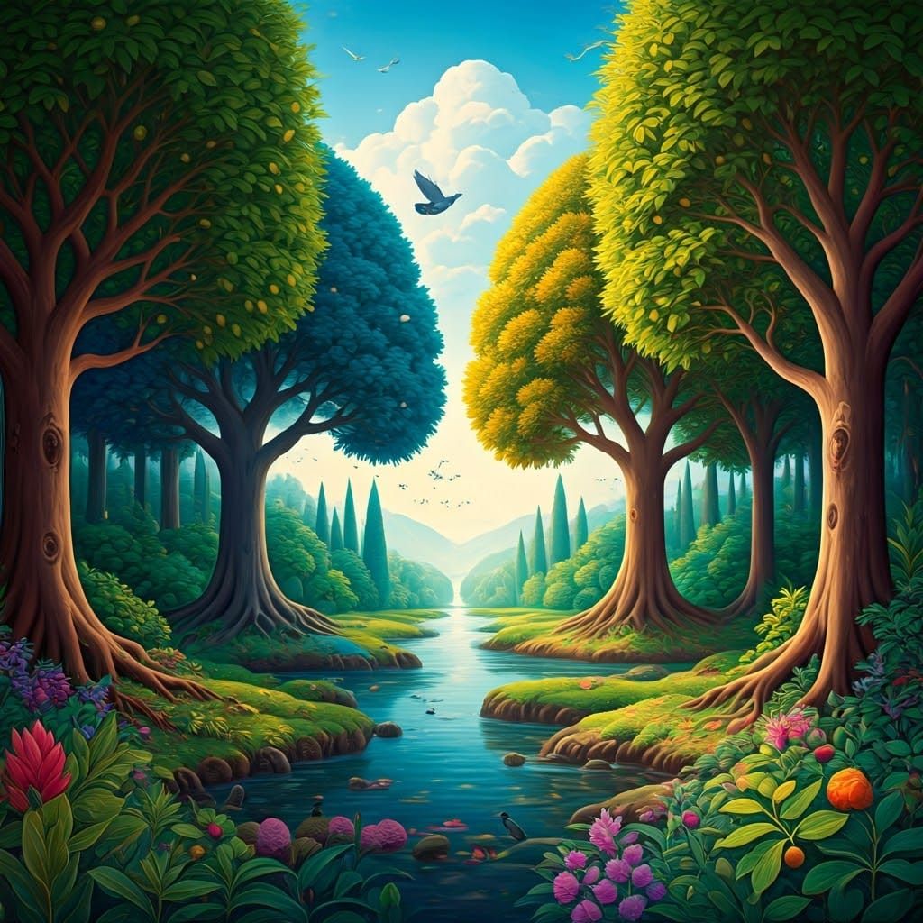 Lush Paradise: The Garden of Eden, a Surrealist Landscape