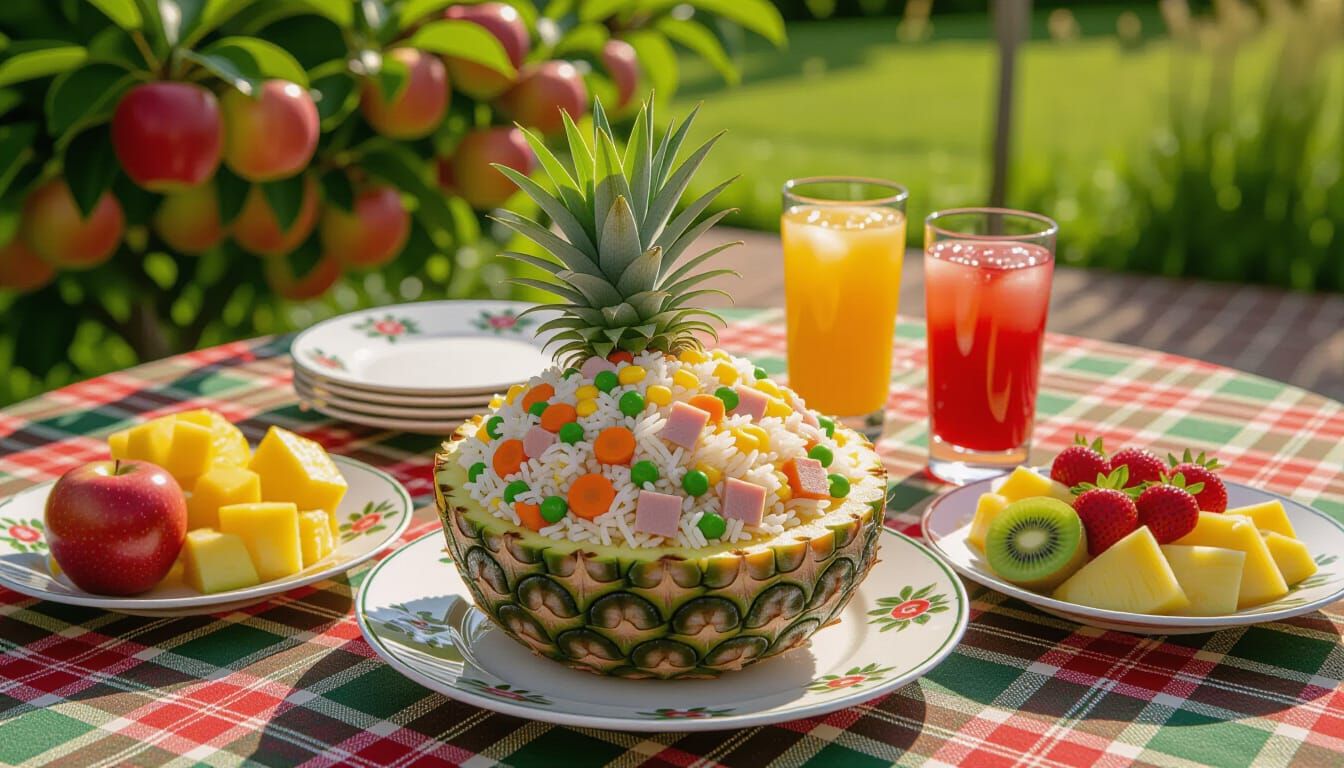 Fried Rice Platter in Pineapple with Fruit and Drinks