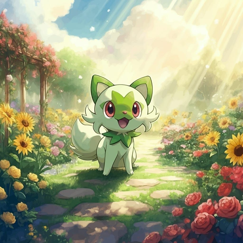 Whimsical Garden Scene in Watercolor Style