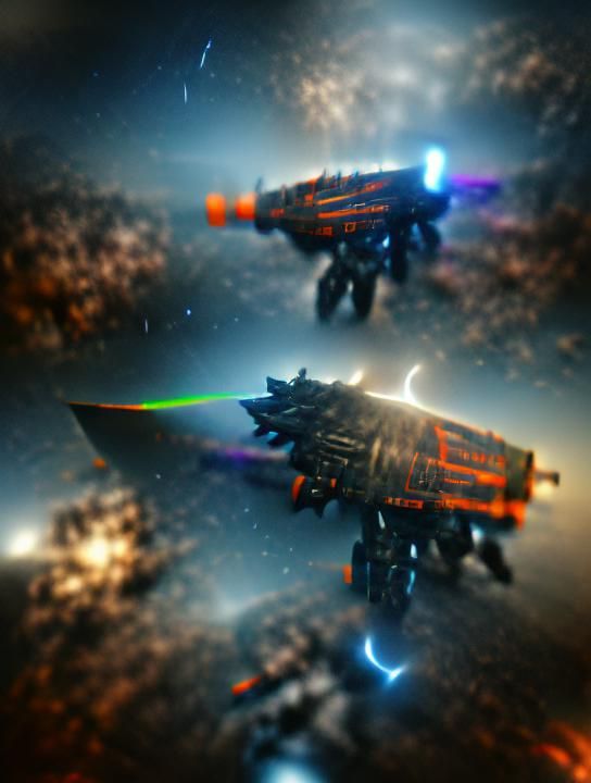 Dreadnought Spaceship Fires Quantum Weapons in Dark Space
