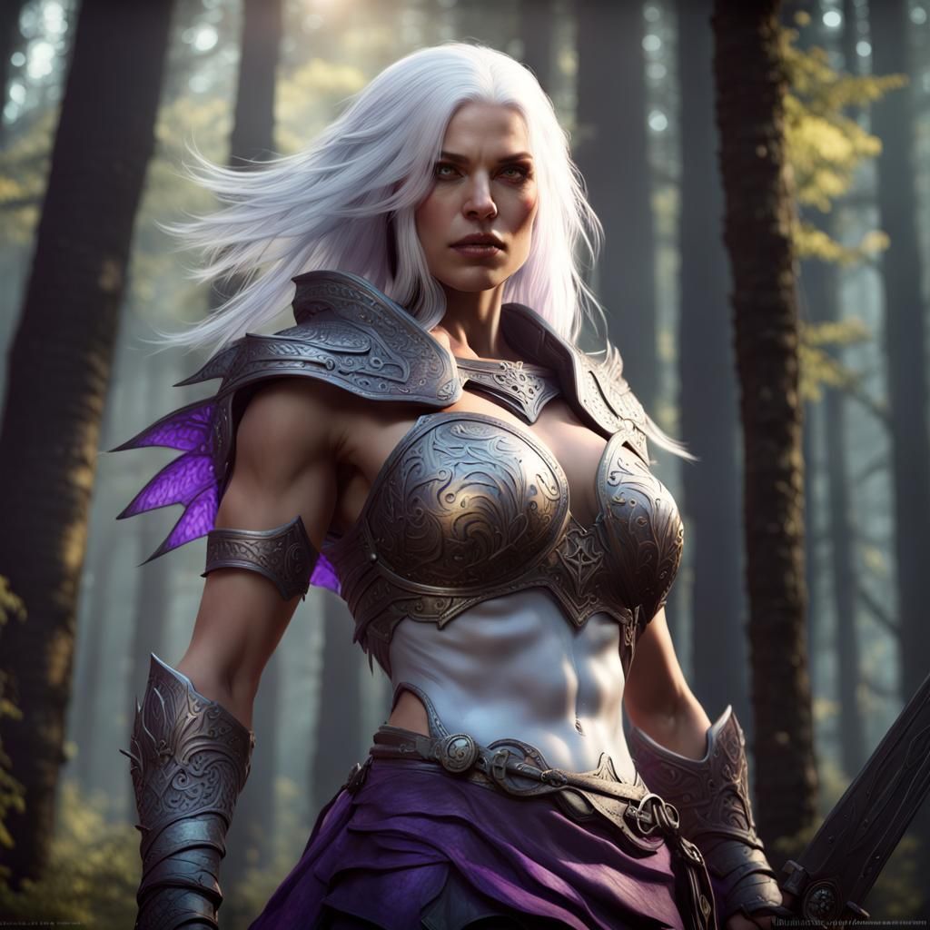 Fantasy Woman Warrior in Detailed Forest Art