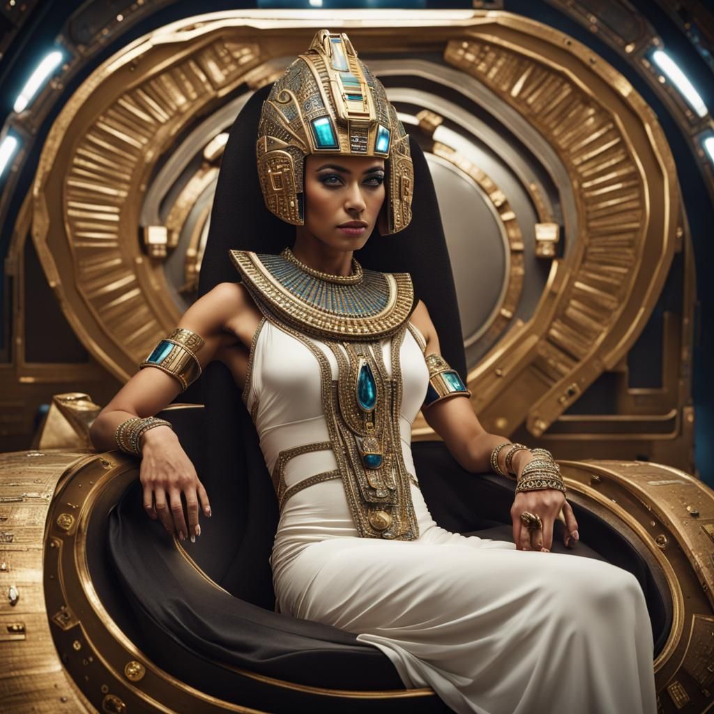 Futuristic Cleopatra on Spaceship: Digital Art