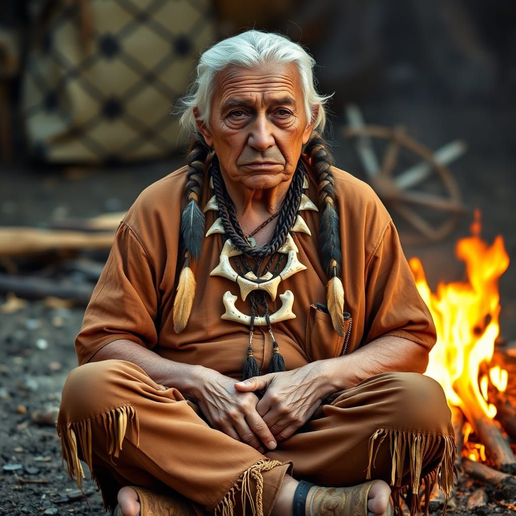 Native American Elder by Fire