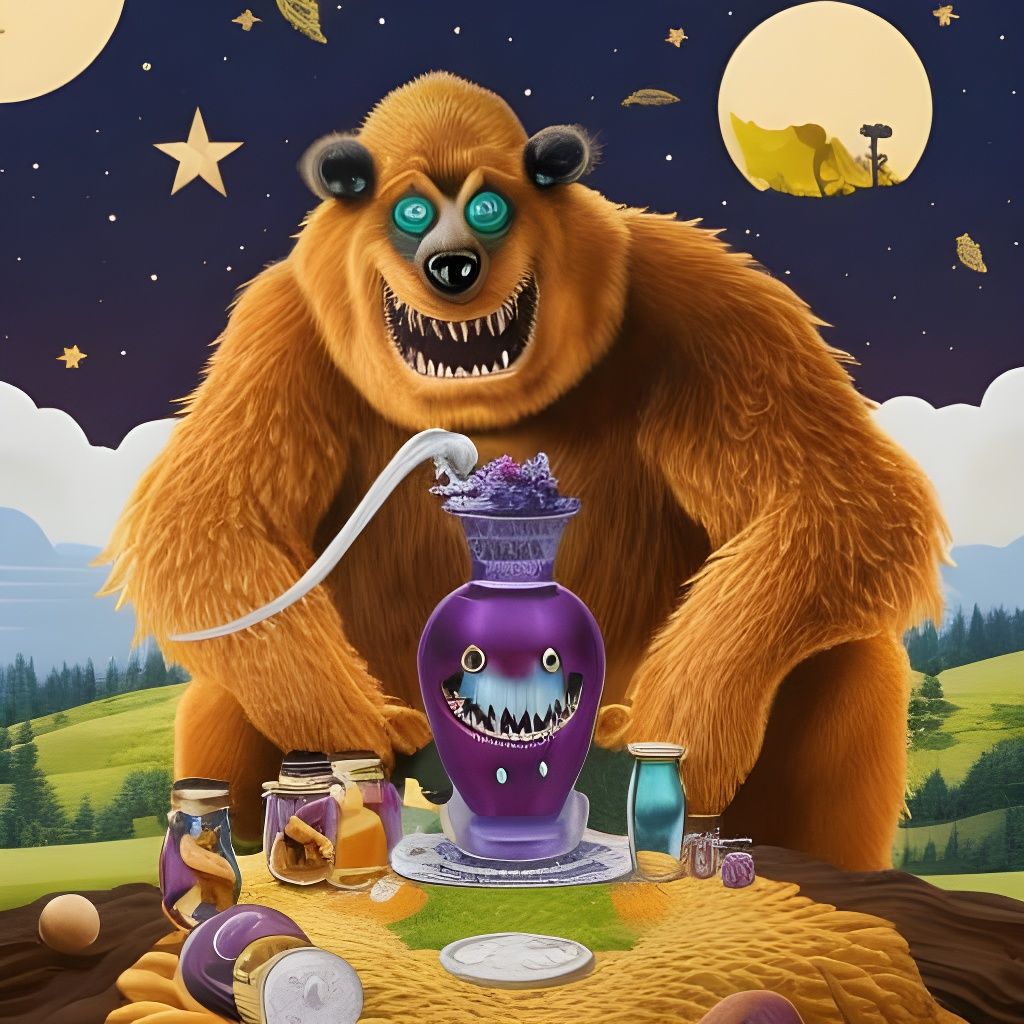 Monster's Honey Feast: A Whimsical Fantasy Artwork