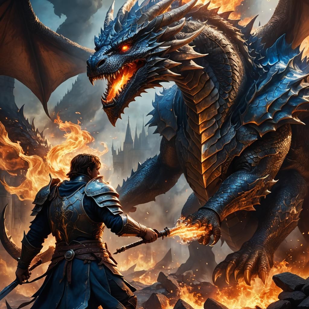 Paladin Battles Dragon in Fantasy Art Style