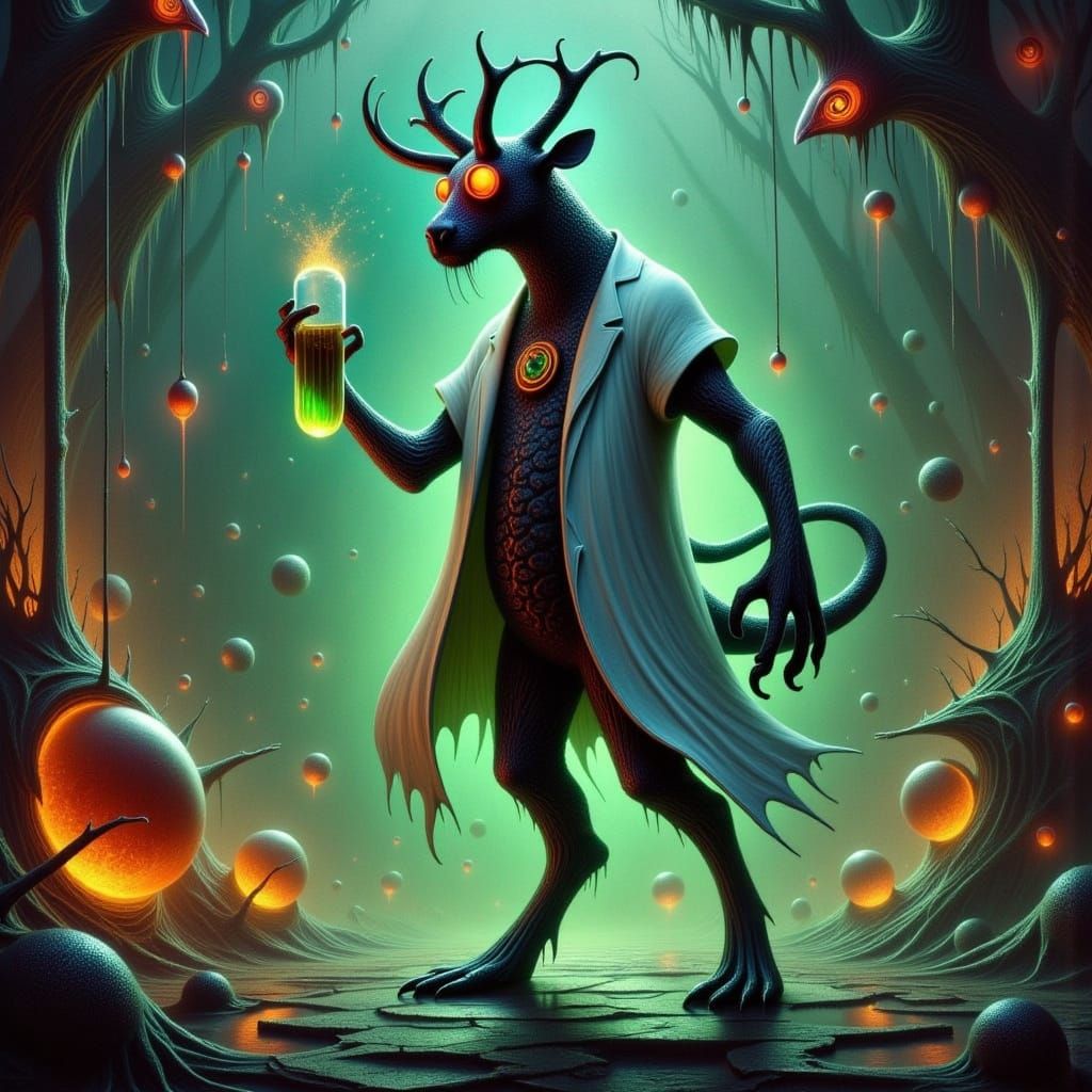 Minotaur Chemist in Dark Fantasy Lab