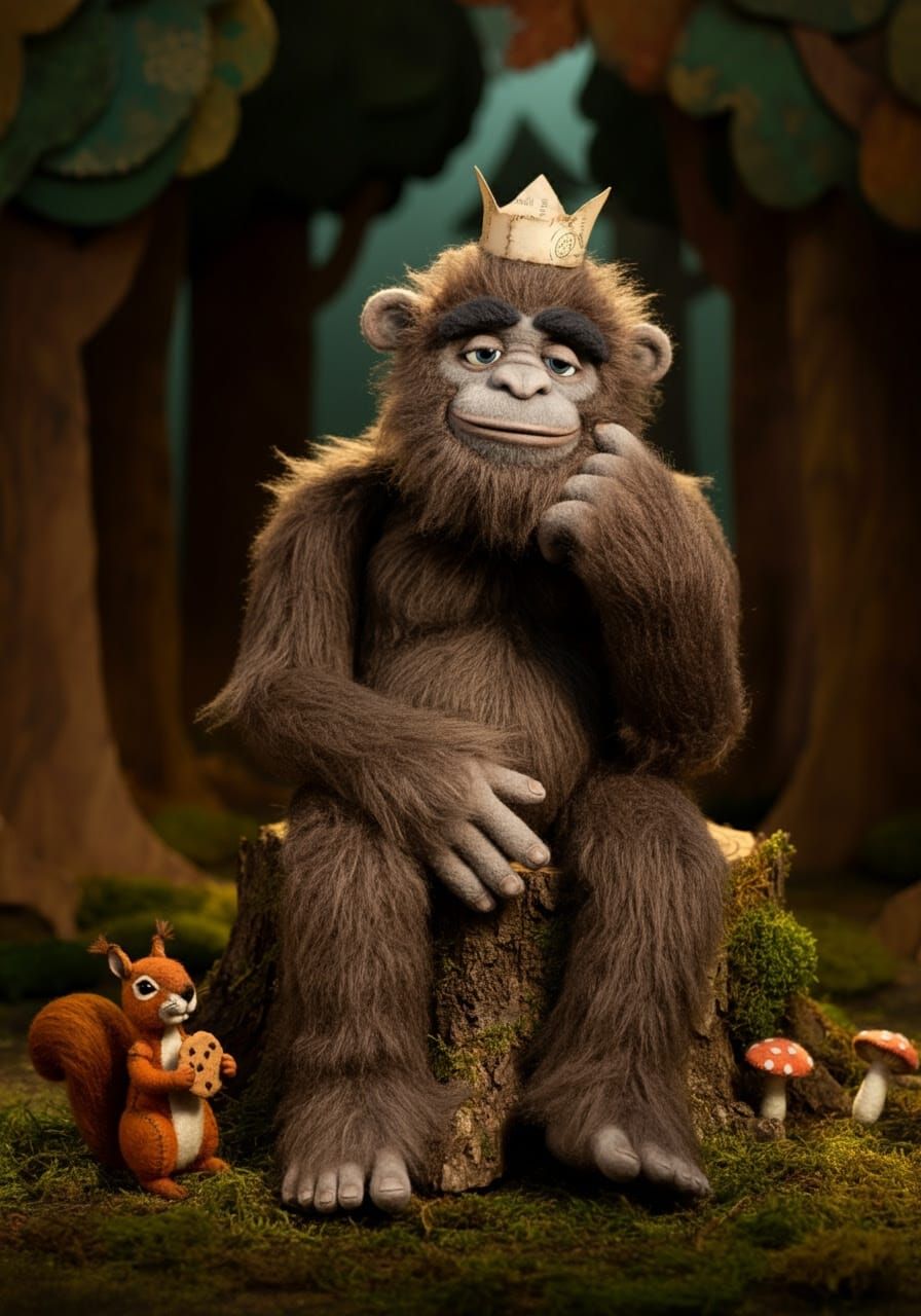 Sasquatch Puppet King in Diorama Forest