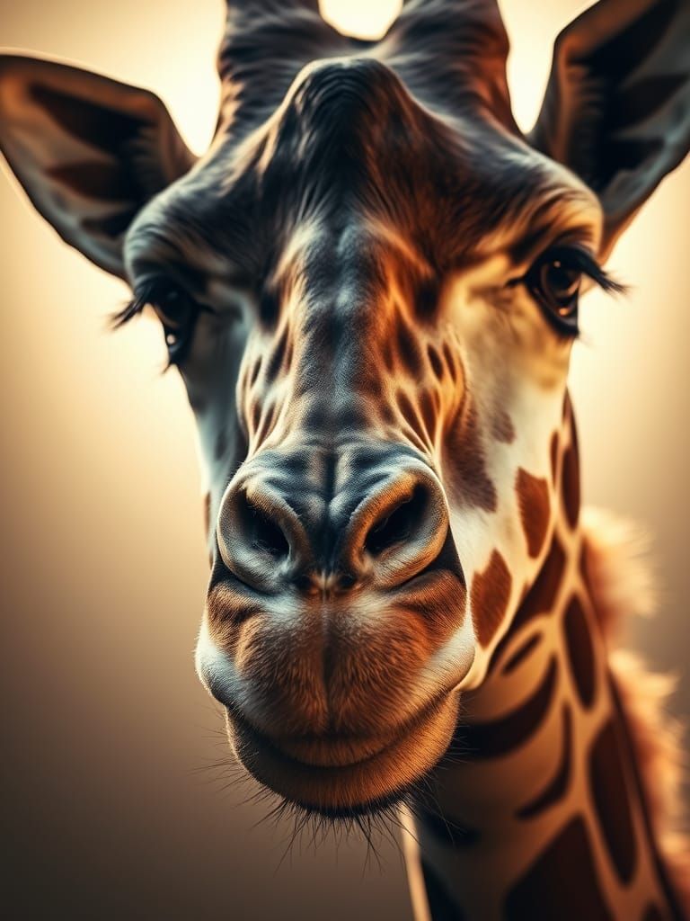 Giraffe Portrait in Chiaroscuro Sfumato Style