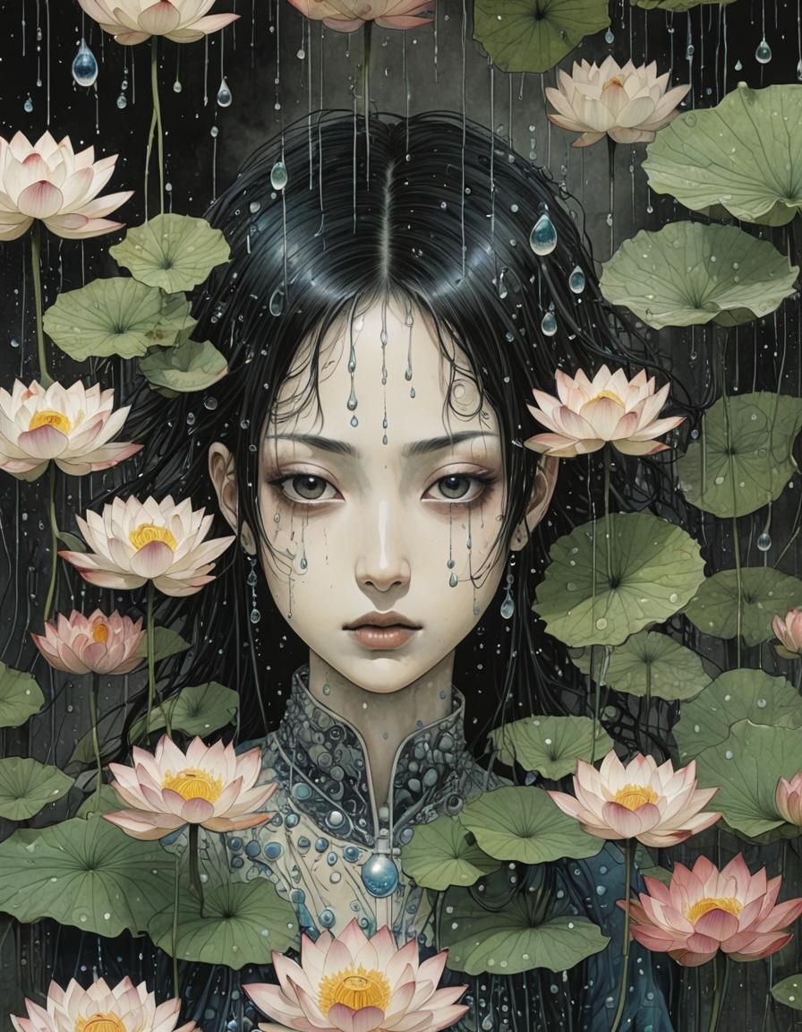 Exotic Fractal Lotus Flowers in Manga Style