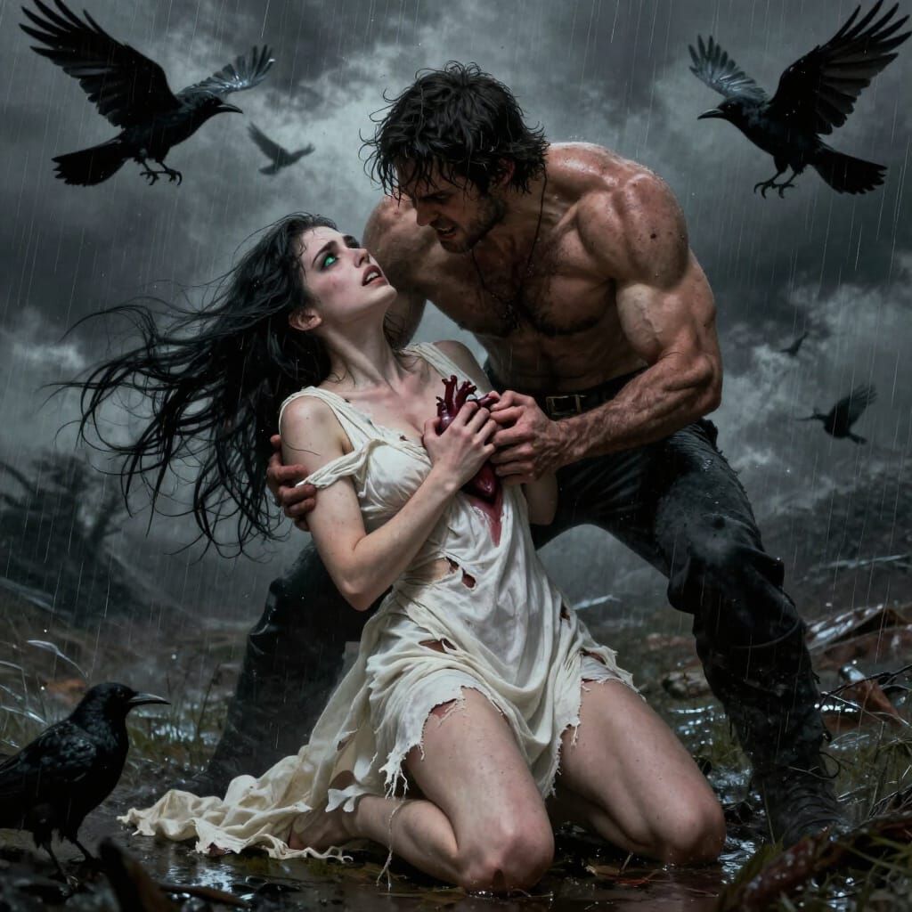 Dark Fantasy Art: Anguished Woman's Heart Torn Out