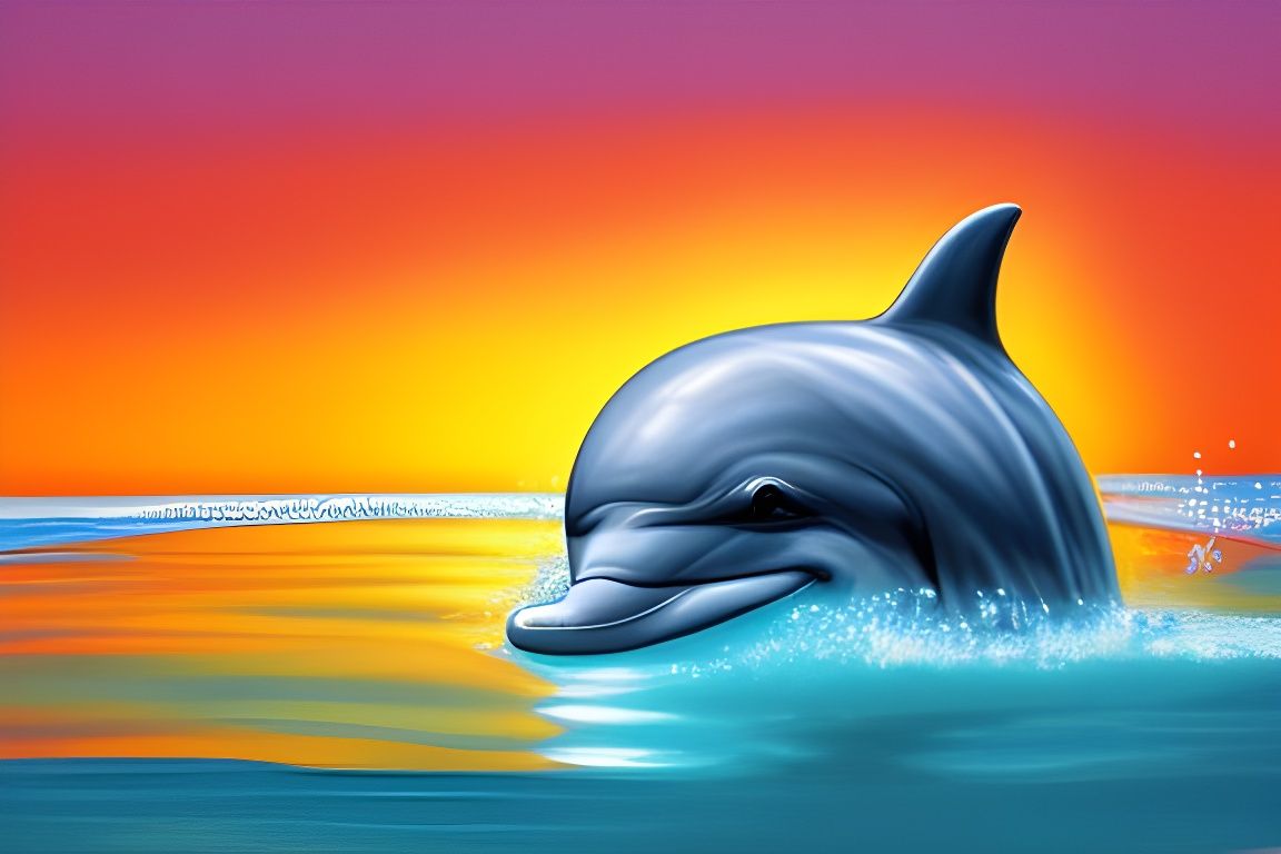 Cute Dolphin in Pop Art Style, Oil on Canvas