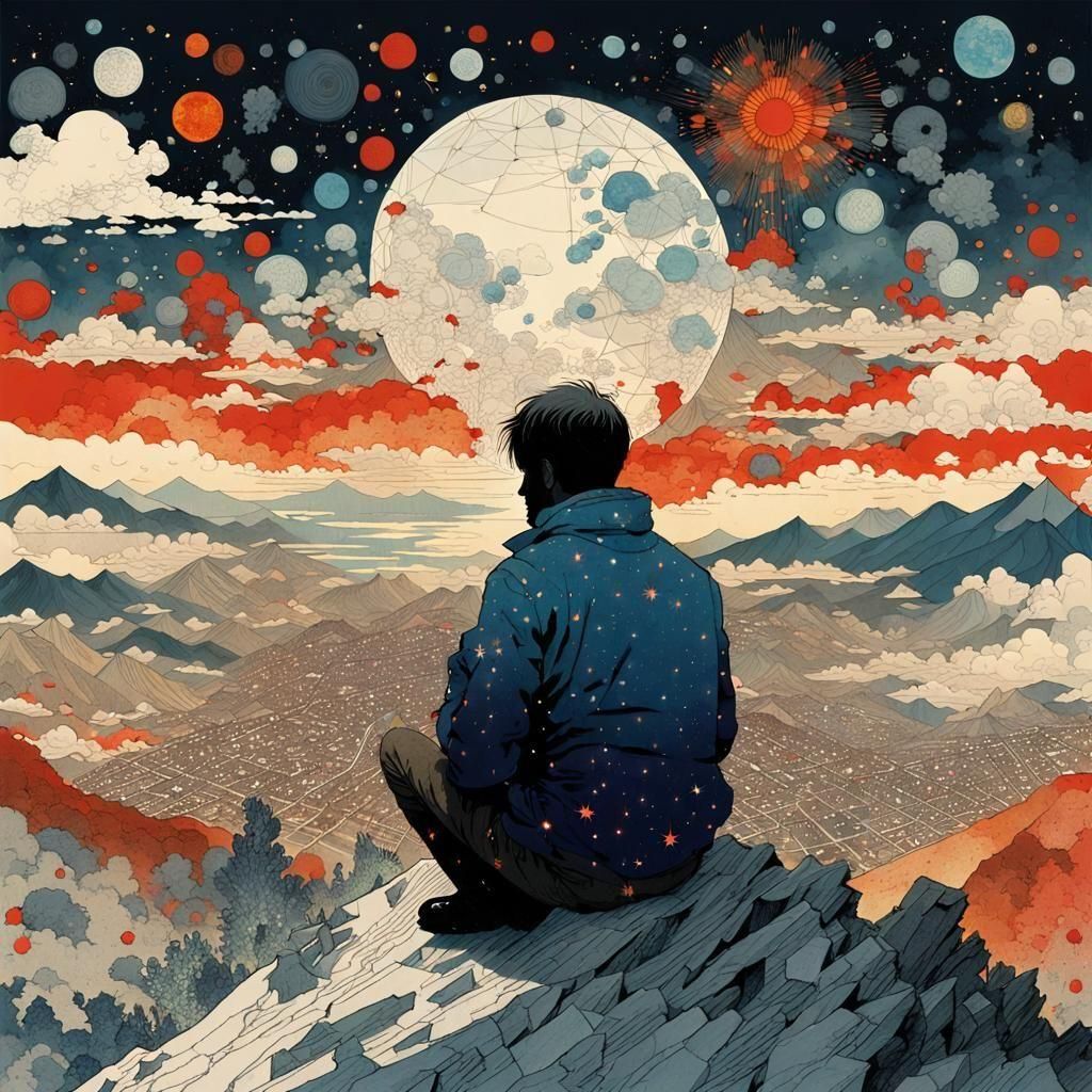 Silhouette Man Observes World of Destruction