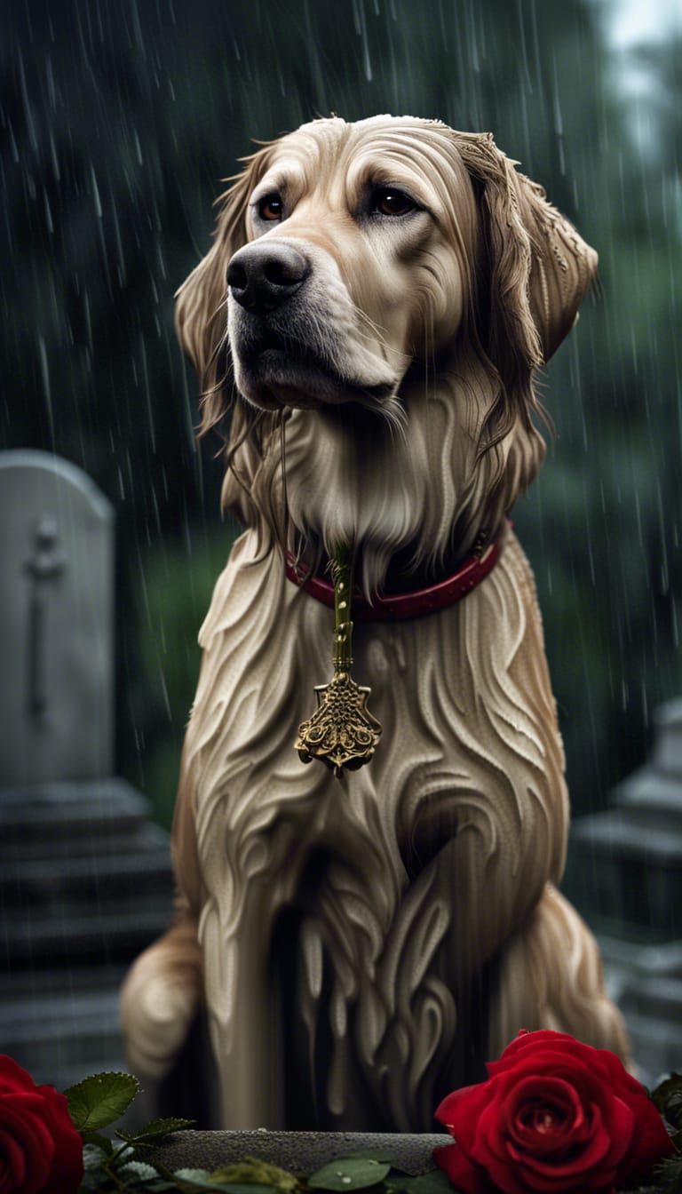 Loyal Dog Pays Tribute at Grave in Rain