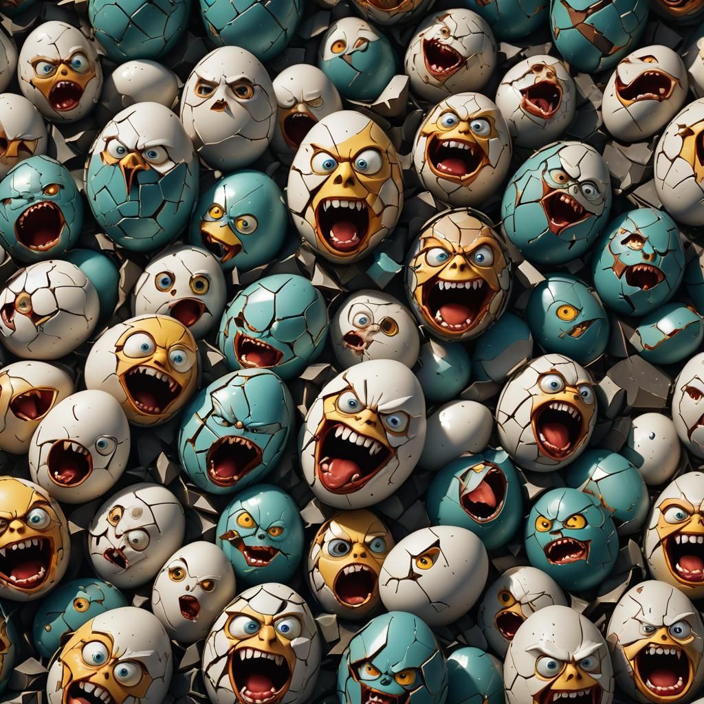 Shattered Eggs with Screaming Faces: Fantasy Concept Art