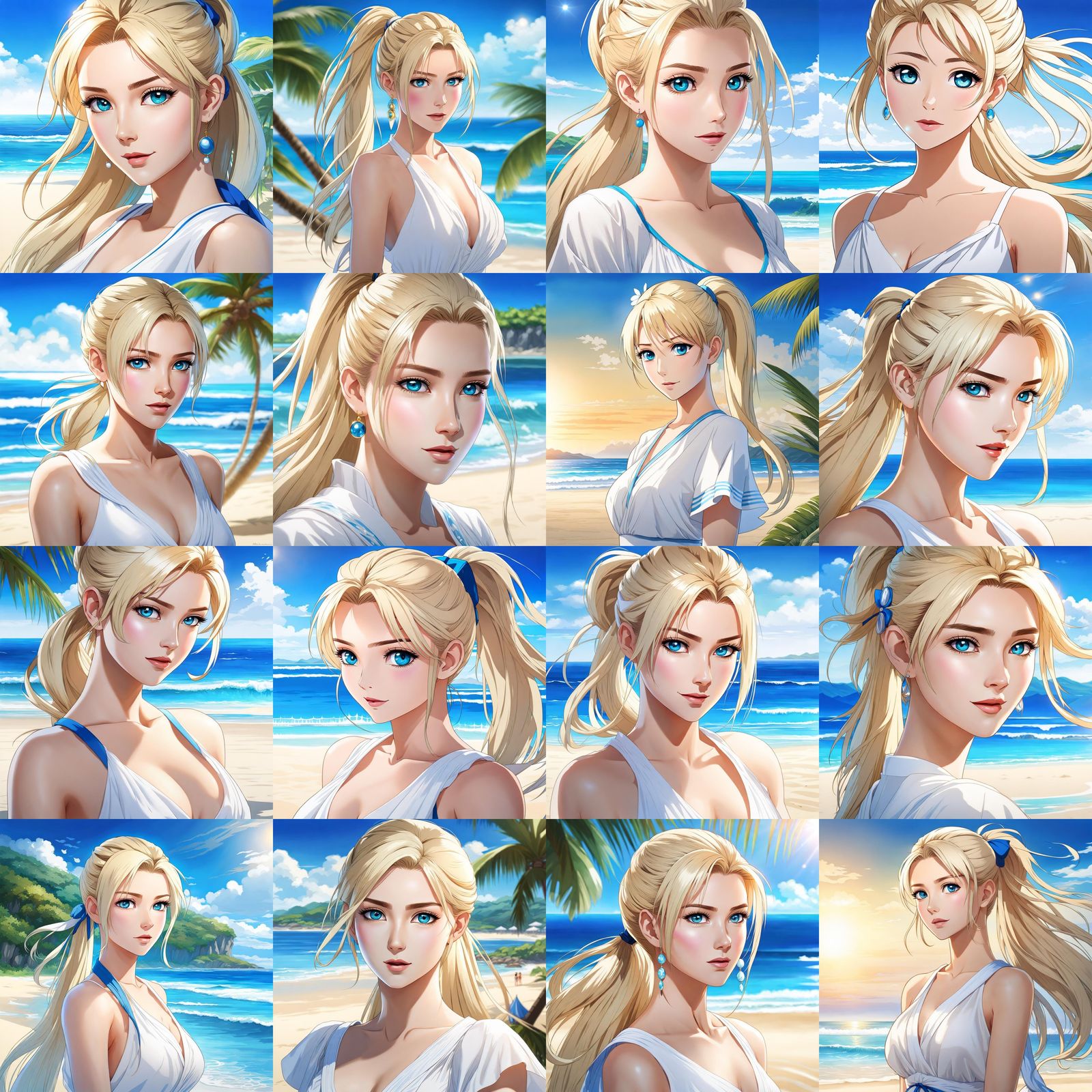 Anime Portrait: Blonde Woman on Beach