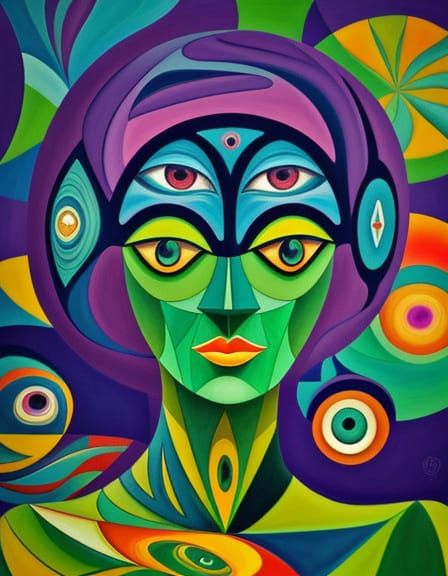 Dreamlike Portrait with Cubist Elements as Digital Art