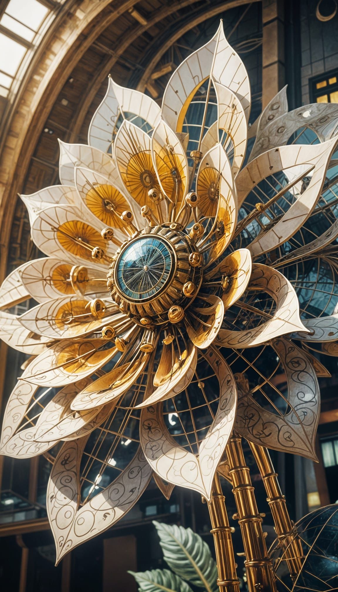 Futuristic Flower Habitat Schematic in Retro Style