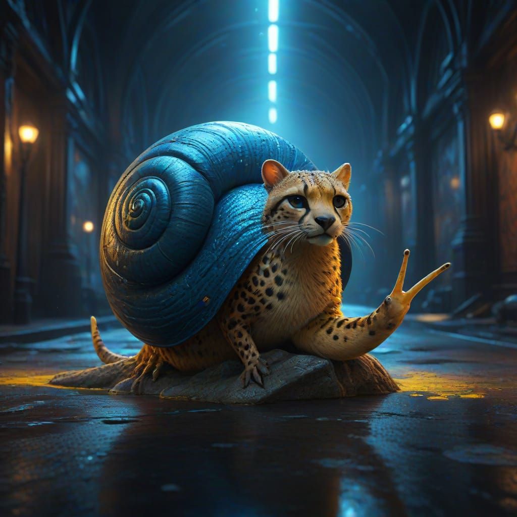 Majestic Chester the Cheetah-Snail in Art Nouveau Fantasy