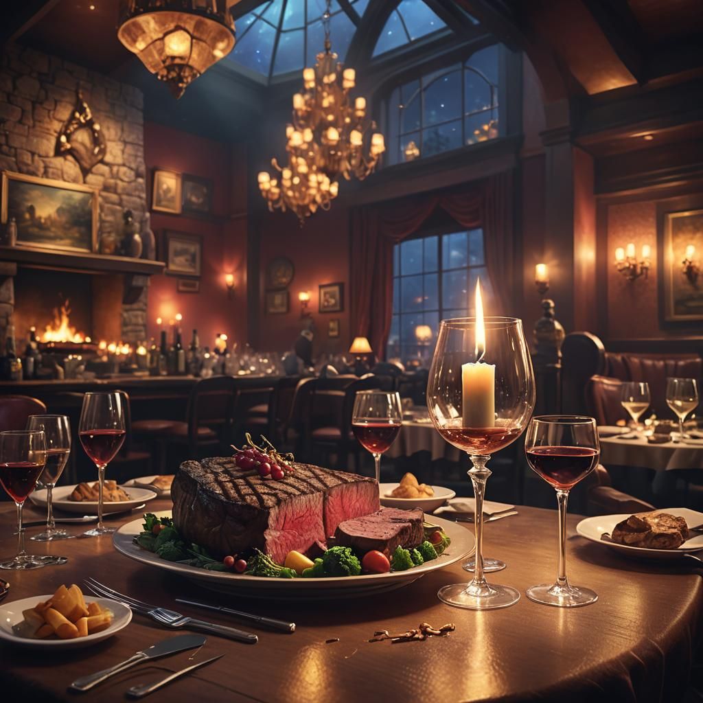Steak and Wine in Candlelight: Digital Matte Painting