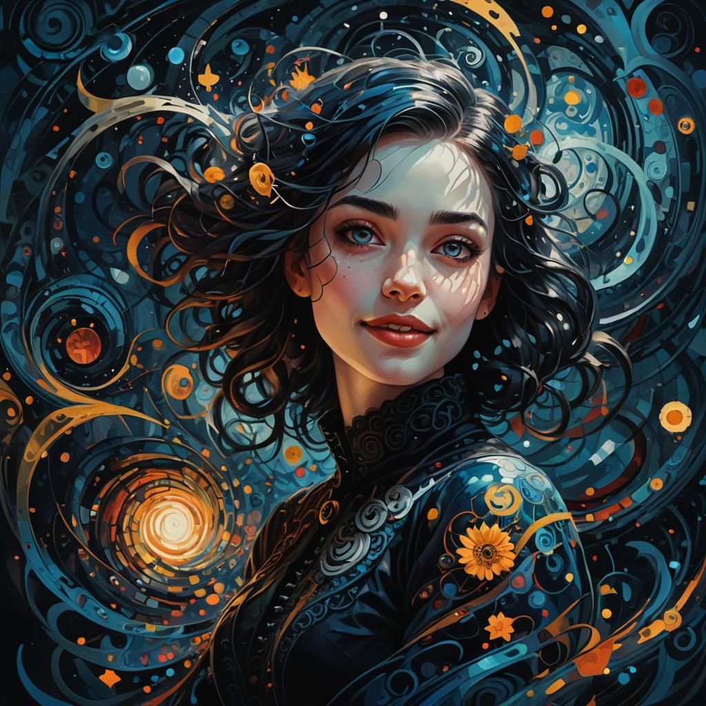 Gothic Girl with Swirling Patterns in Klimt Style
