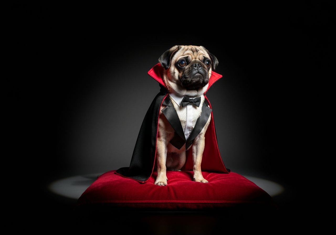 Grumpy Pug in Dracula Costume: High Fashion Portrait