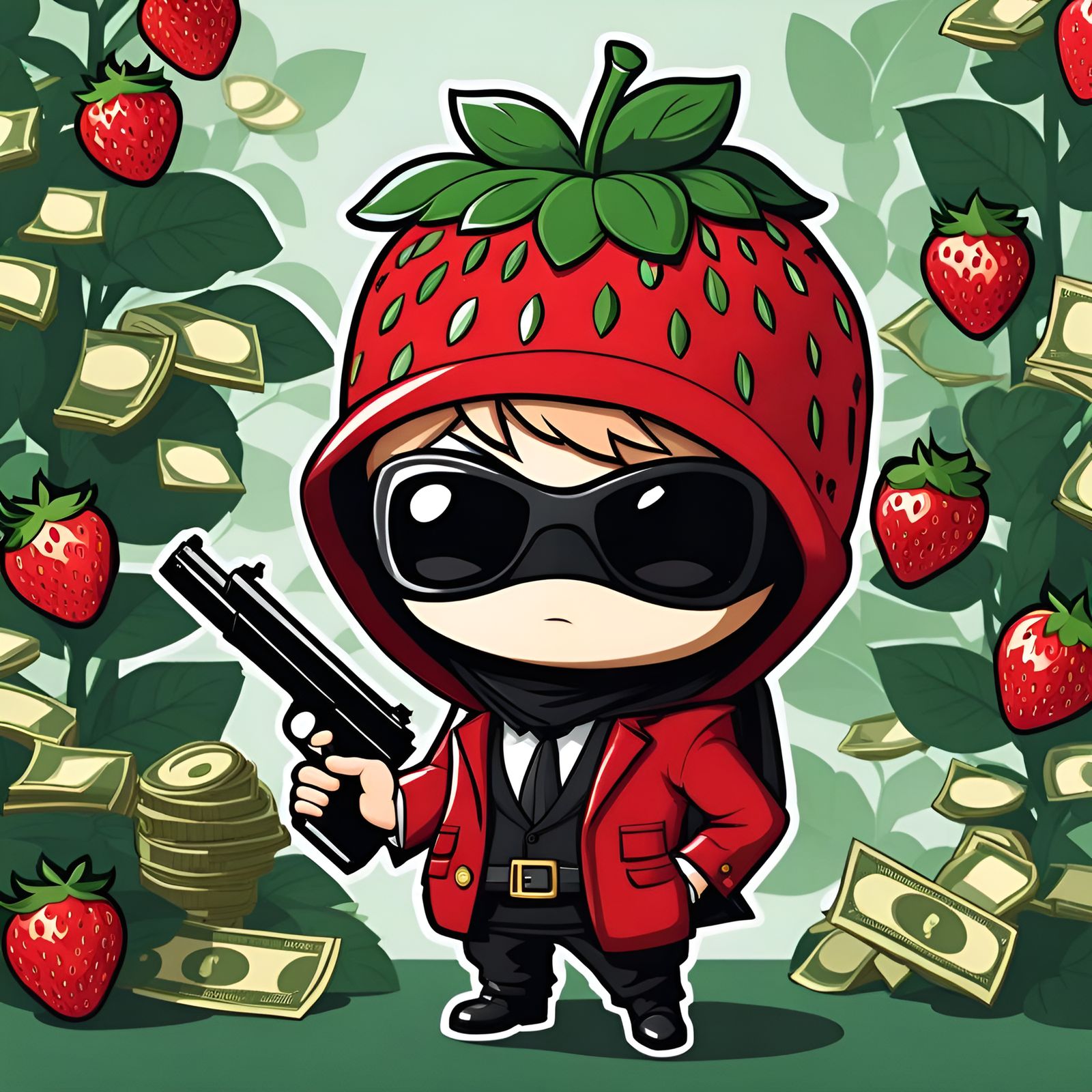 Chibified Strawberry Bank Robber with Bags of Money