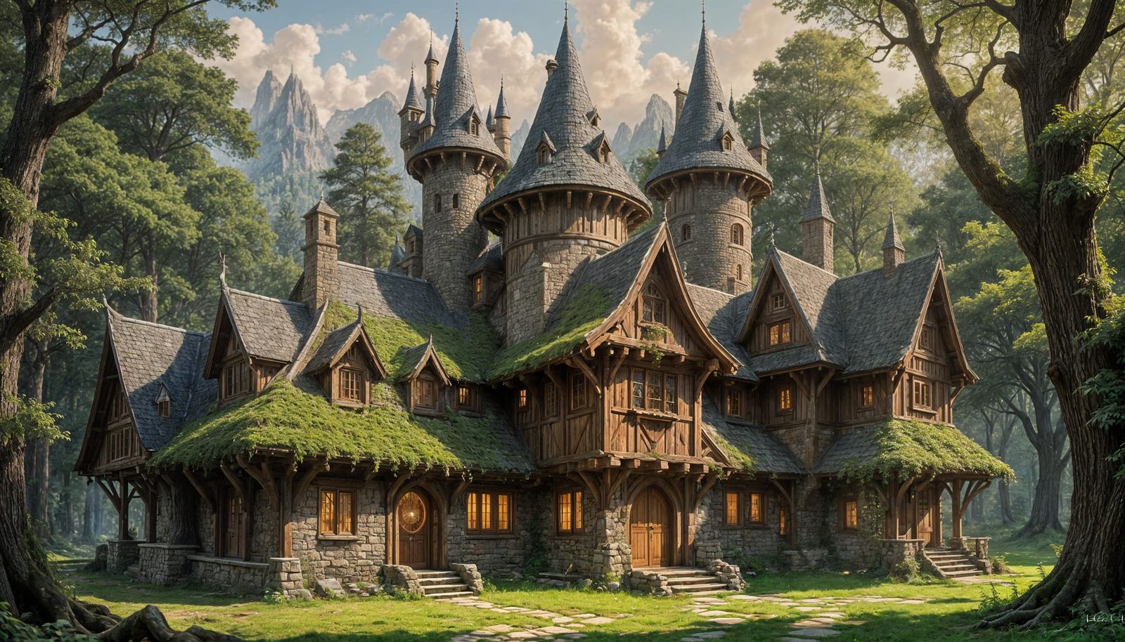 Enchanted Elven Lodge in Pine Woods