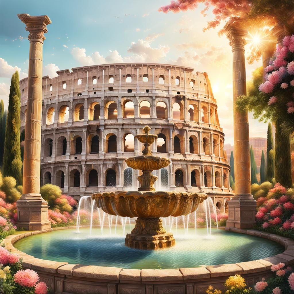 Colosseum Flower Garden in Dreamlike Digital Art