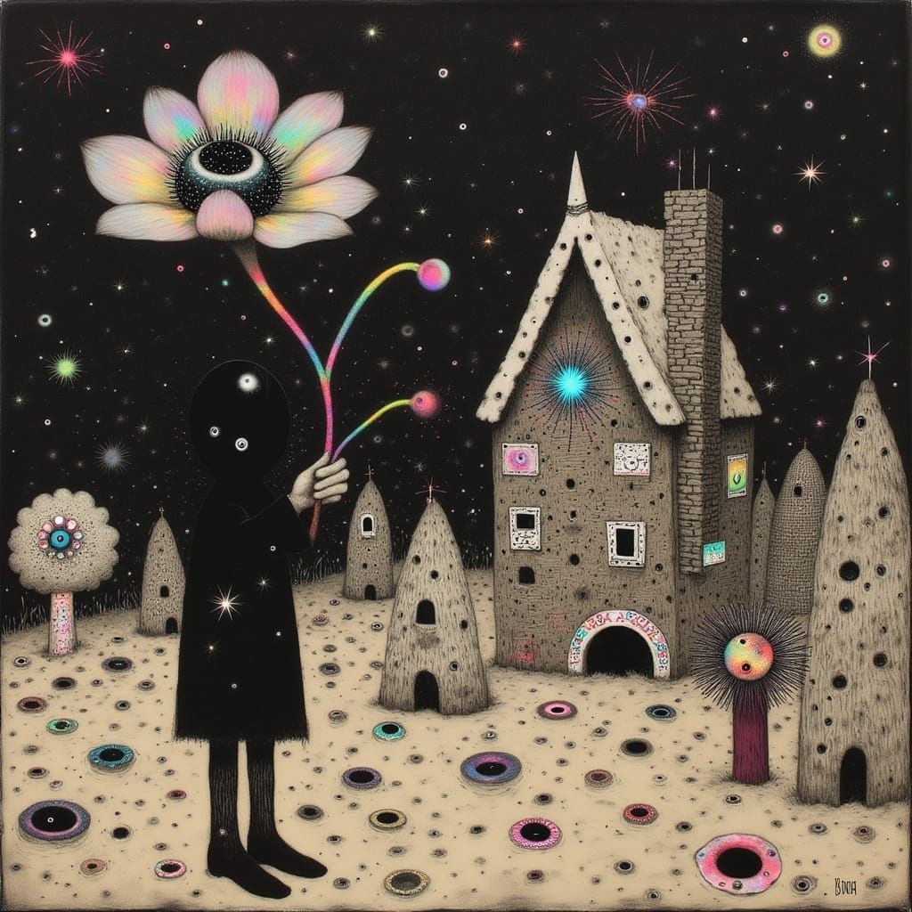 Surreal Gingerbread Village in Whimsical Artistic Style