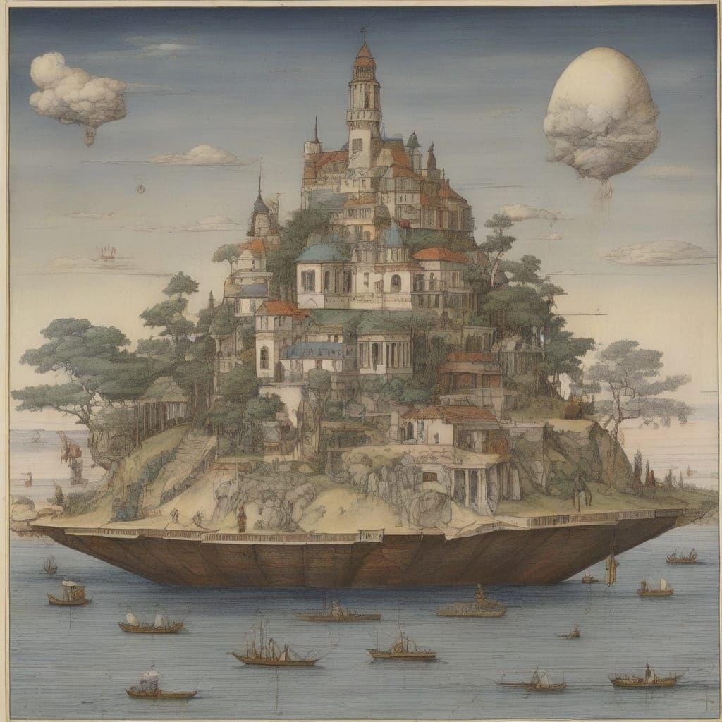 Constructivist Floating Island with Geometric Forms