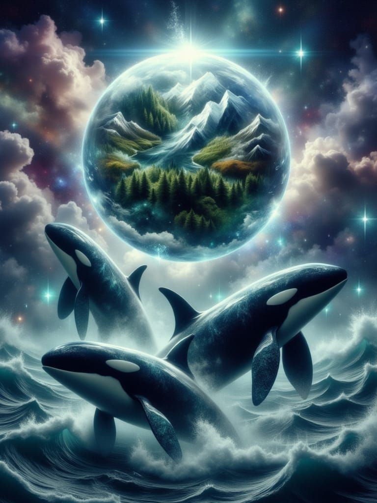 Hyper-Realistic Giant Killer Whales in a Turbulent Sea