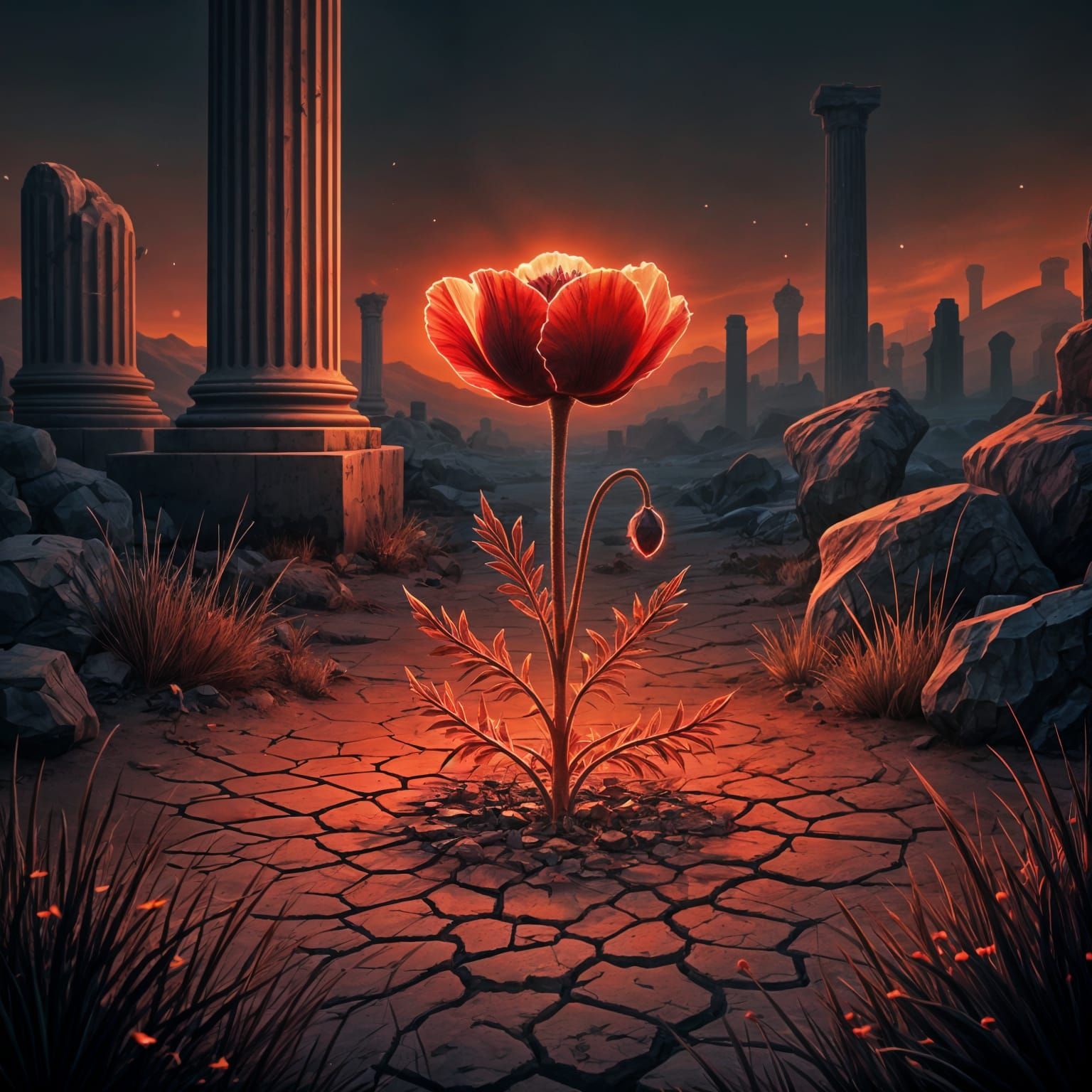 Mystical Red Flower on Mars Battlefield