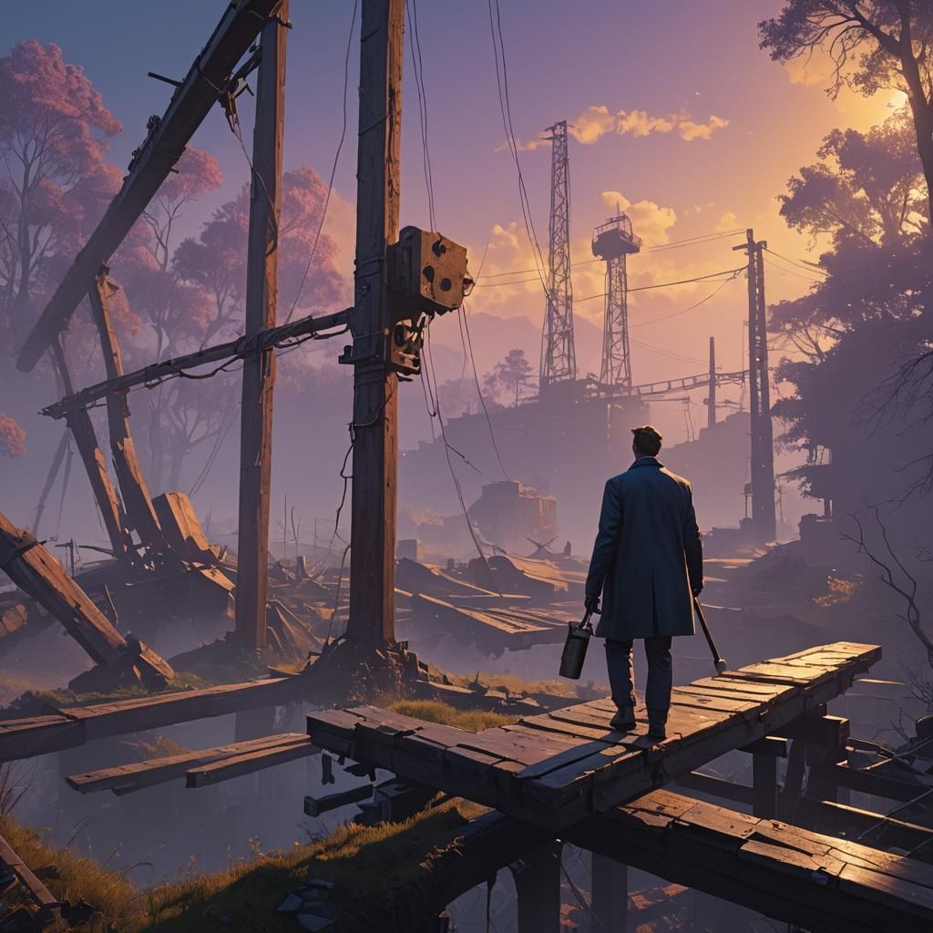 Worker on a Beam: Fantasy Concept Art