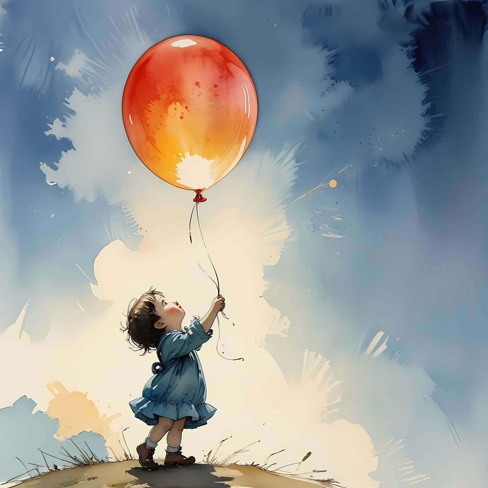 Whimsical Art Nouveau Child with Balloon